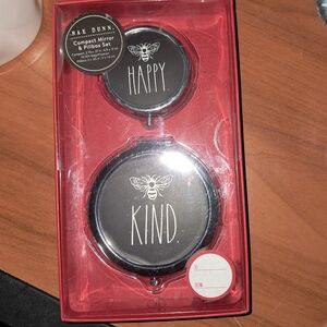 New! Rae Dunn BEE KIND compact mirror and matching pill case set.